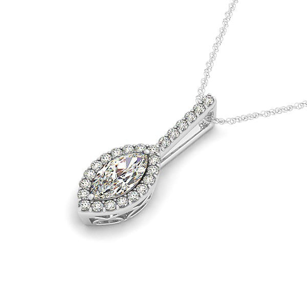 Marquis Shape Diamond Halo Pendant in 14k White Gold (2/3 cttw)