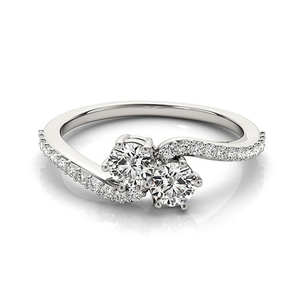 Curved Band Two Stone Diamond Ring in 14k White Gold (3/4 cttw)