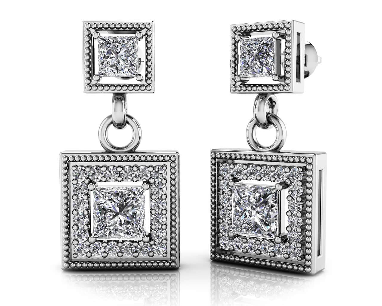 1.38 cttw Lab Grown Square Diamond Drop Earrings 14K White Gold