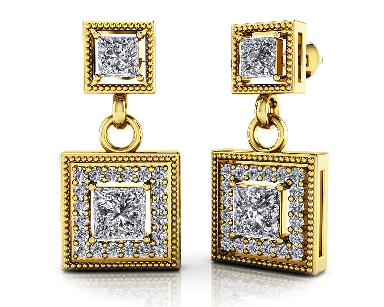 1.38 cttw Lab Grown Square Diamond Drop Earrings 14K Yellow Gold